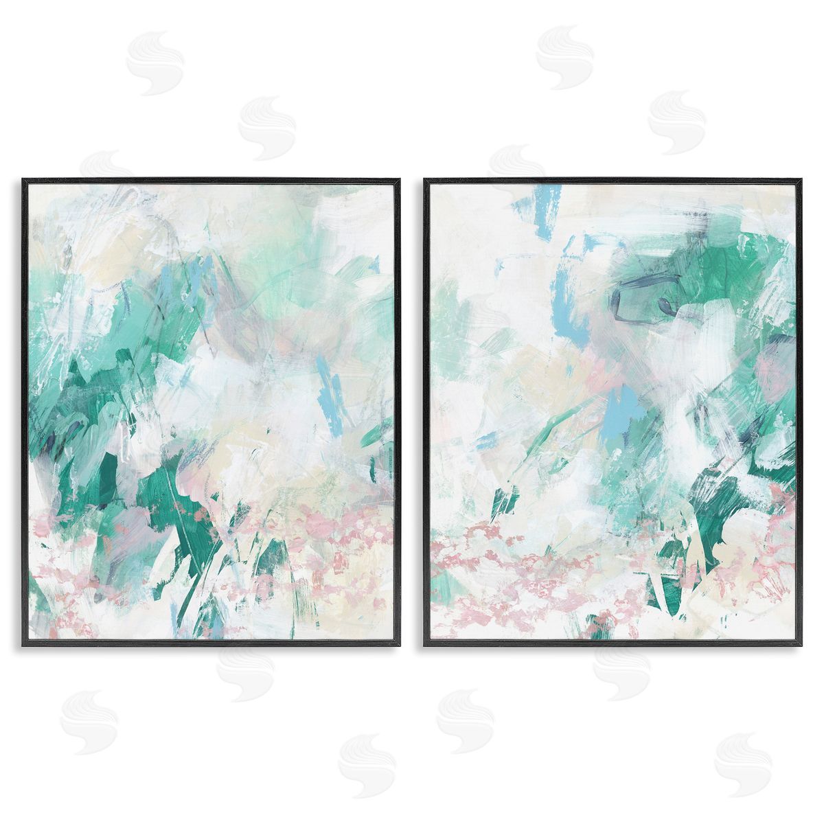 Abstract Splatter Green Detail Black Frame Print Wall Art, Home Decor by June Erica Vess