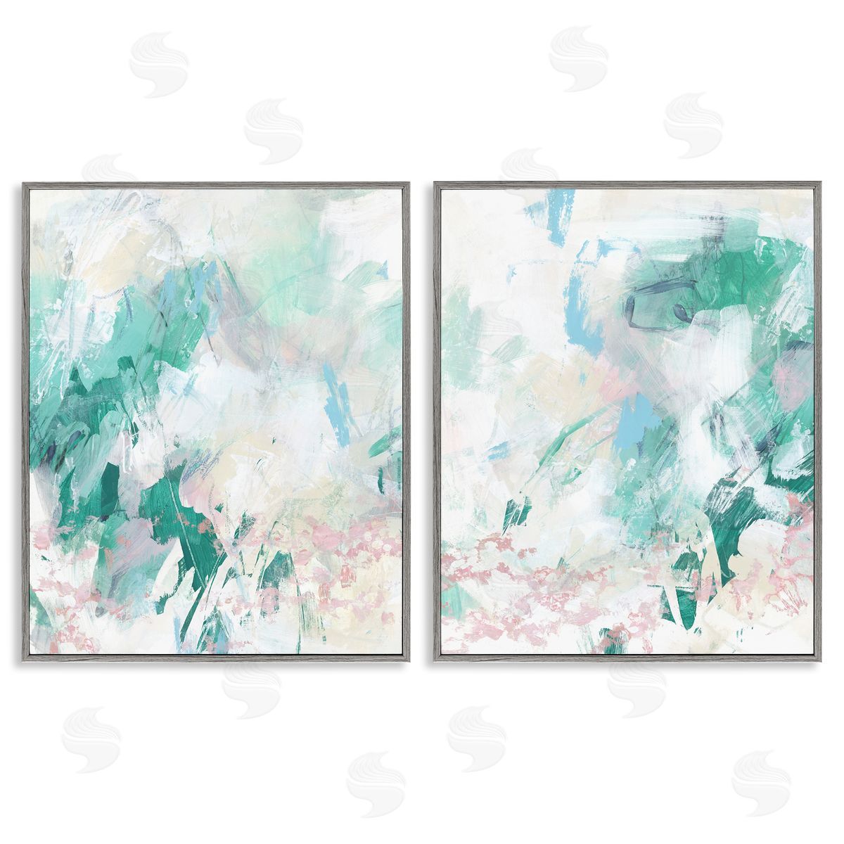Abstract Splatter Green Detail Grey Frame Print Wall Art, Home Decor by June Erica Vess