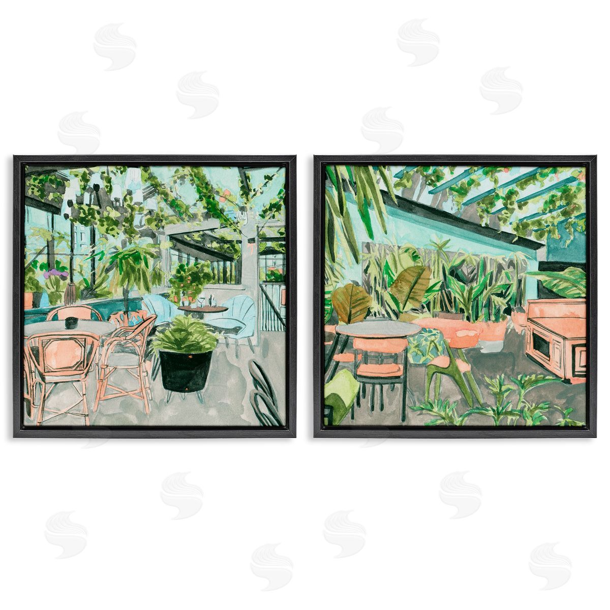 Plant Filled Café Views Black Floating Frame Canvas Wall Art, Home Decor by Melissa Wang