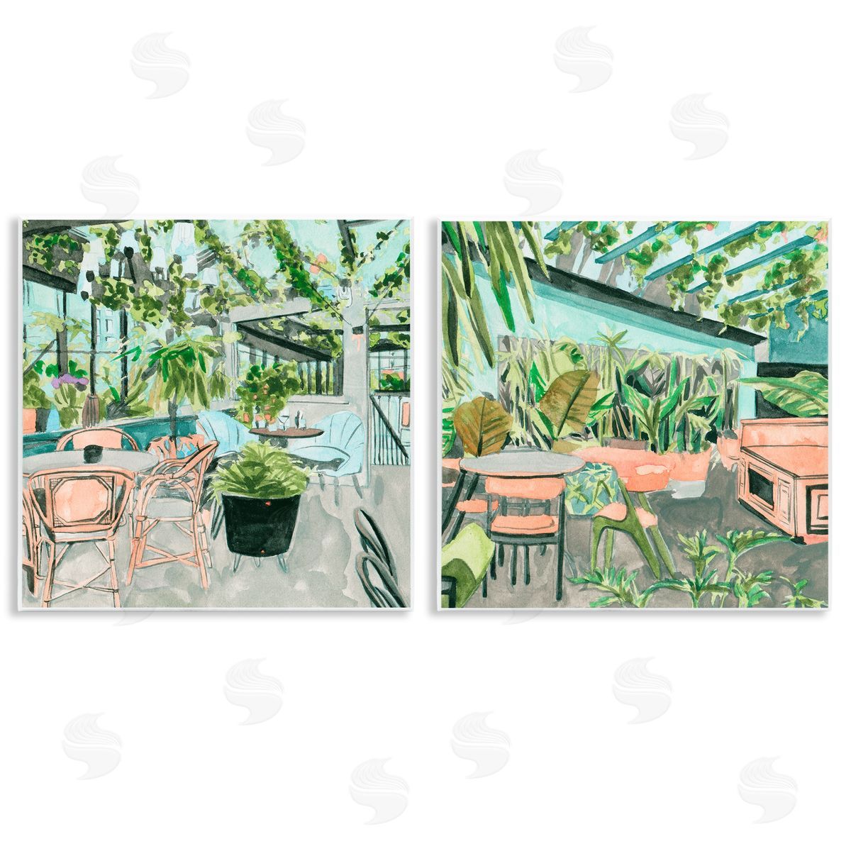 Plant Filled Café Views Wood Plaque Wall Art, Home Decor by Melissa Wang