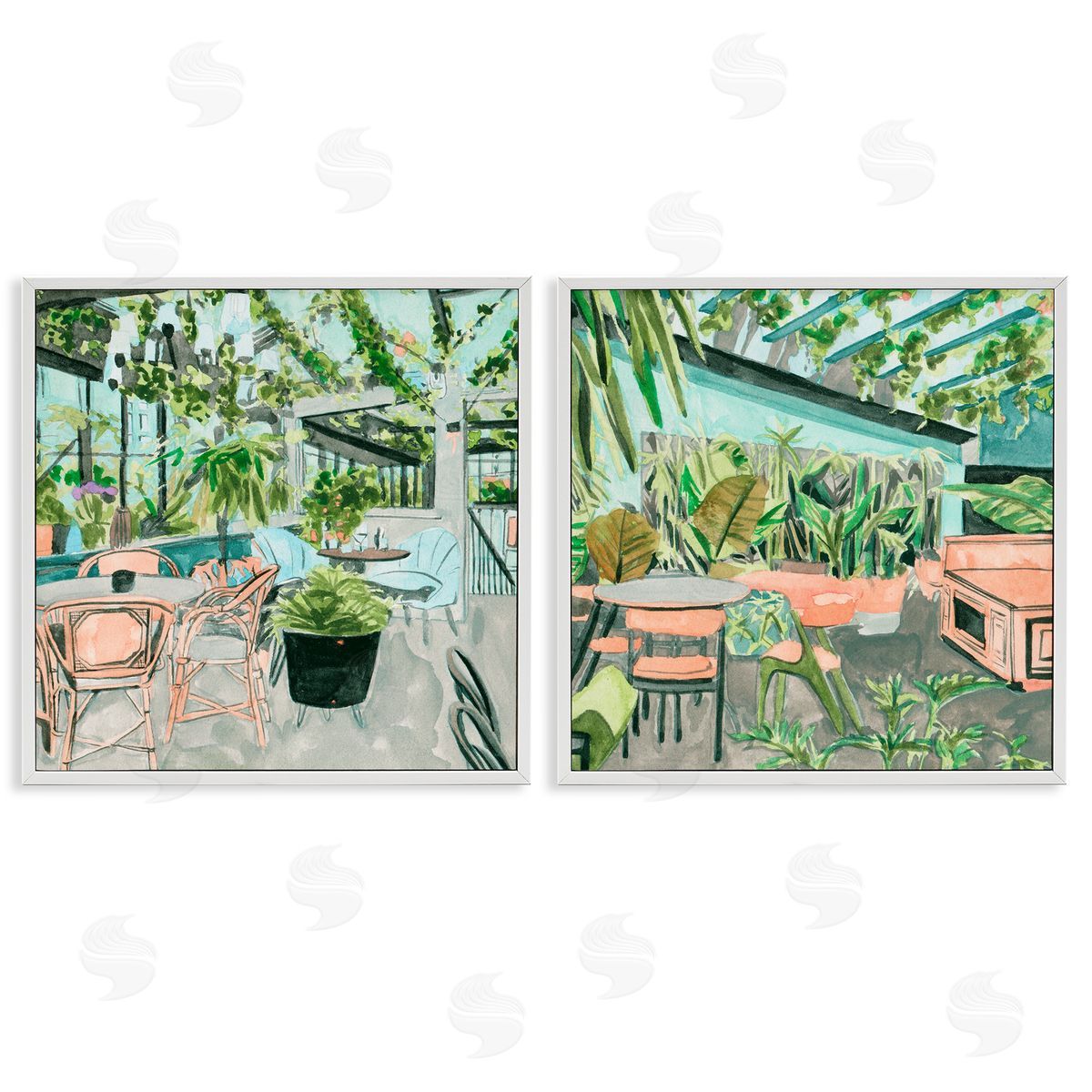 Plant Filled Café Views White Frame Print Wall Art, Home Decor by Melissa Wang