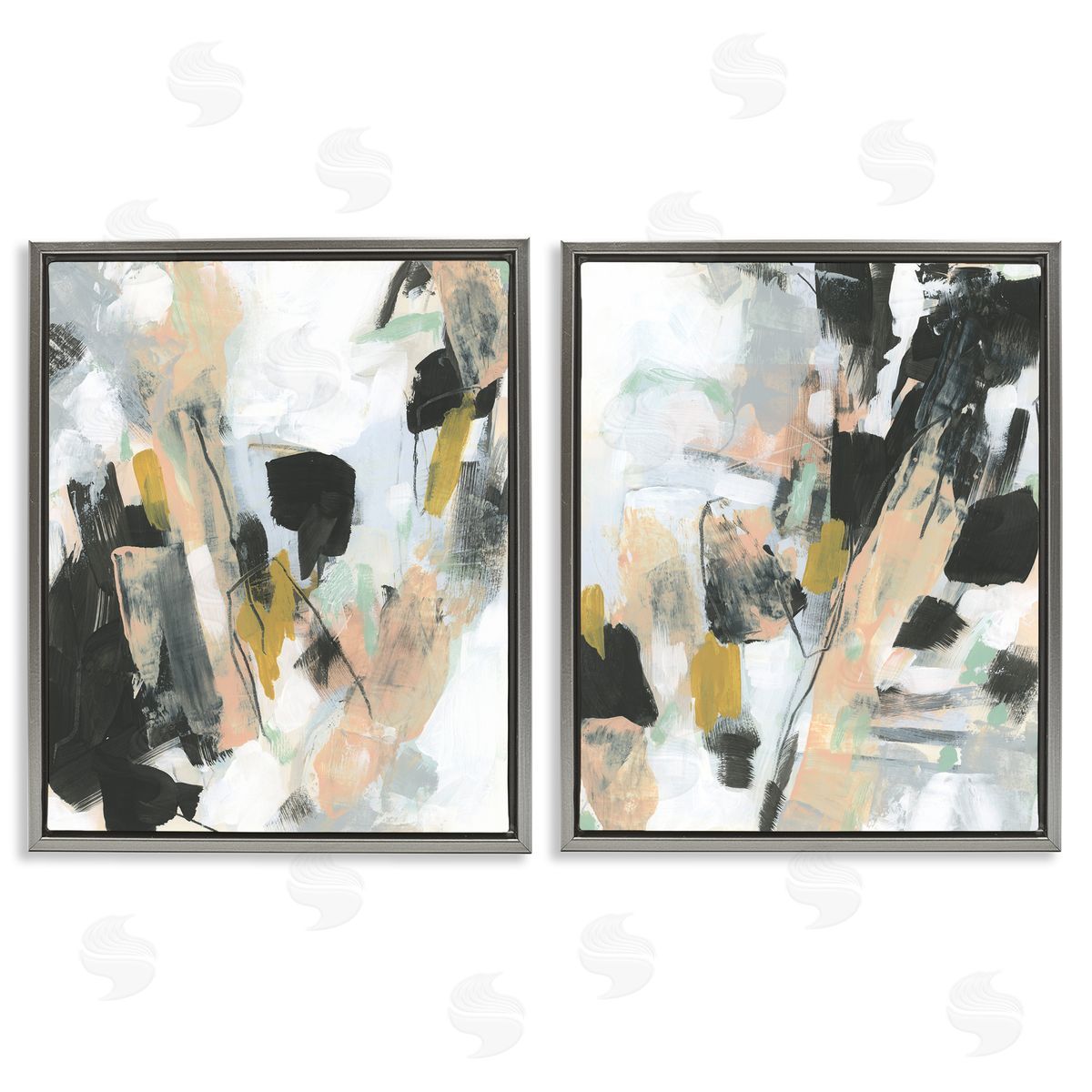 Black Splatter Abstractions Grey Floating Frame Canvas Wall Art, Home Decor by June Erica Vess