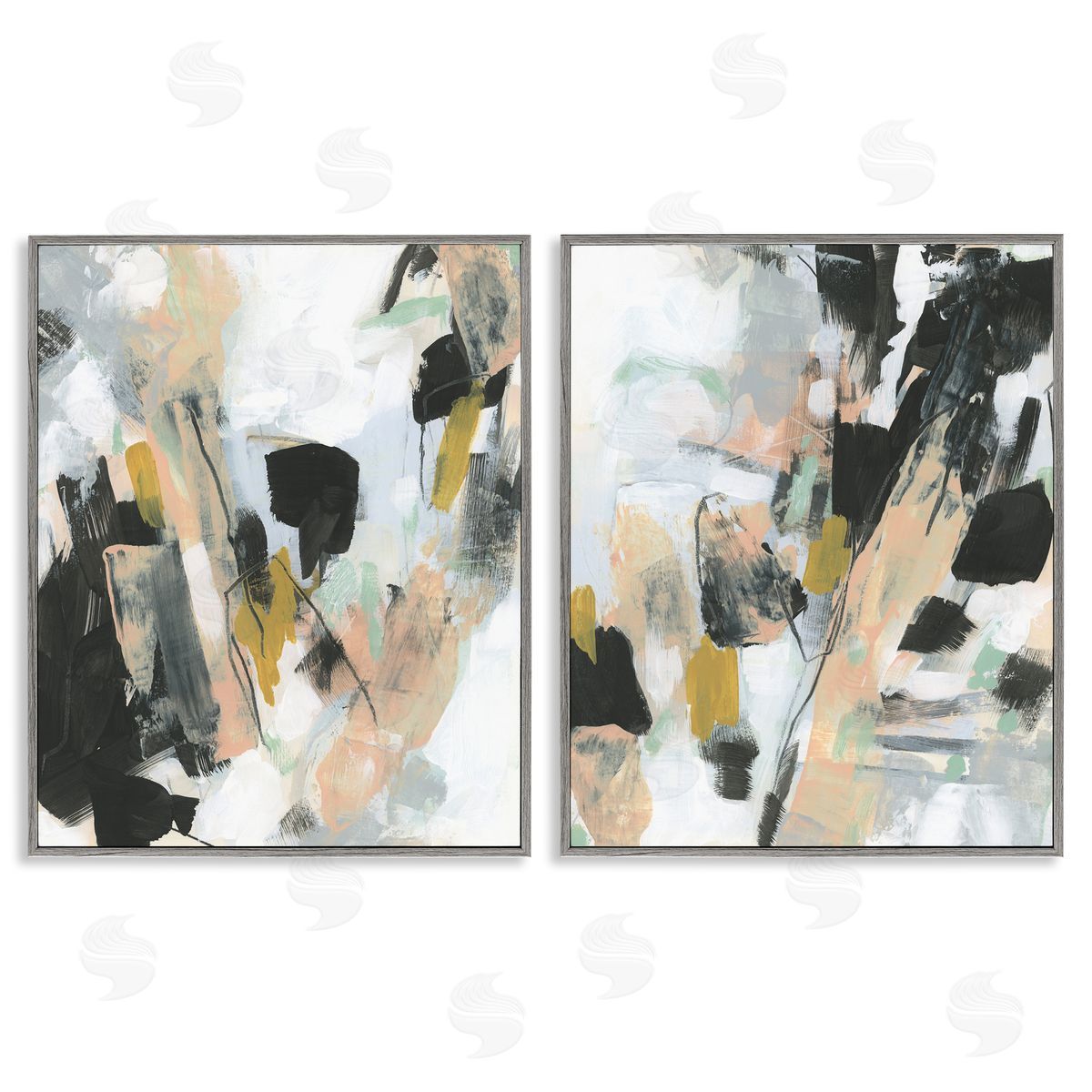 Black Splatter Abstractions Grey Frame Print Wall Art, Home Decor by June Erica Vess