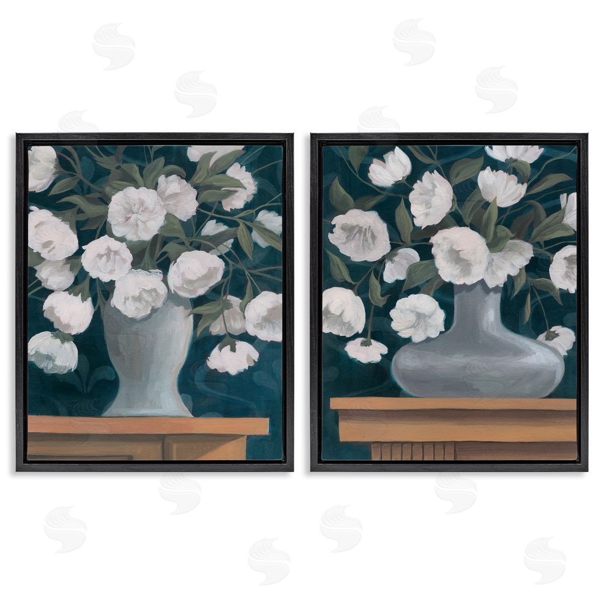 Flower Vases on Table Top Black Floating Frame Canvas Wall Art, Home Decor by Grace Popp