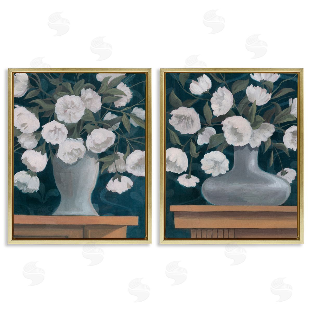 Flower Vases on Table Top Gold Floating Frame Canvas Wall Art, Home Decor by Grace Popp