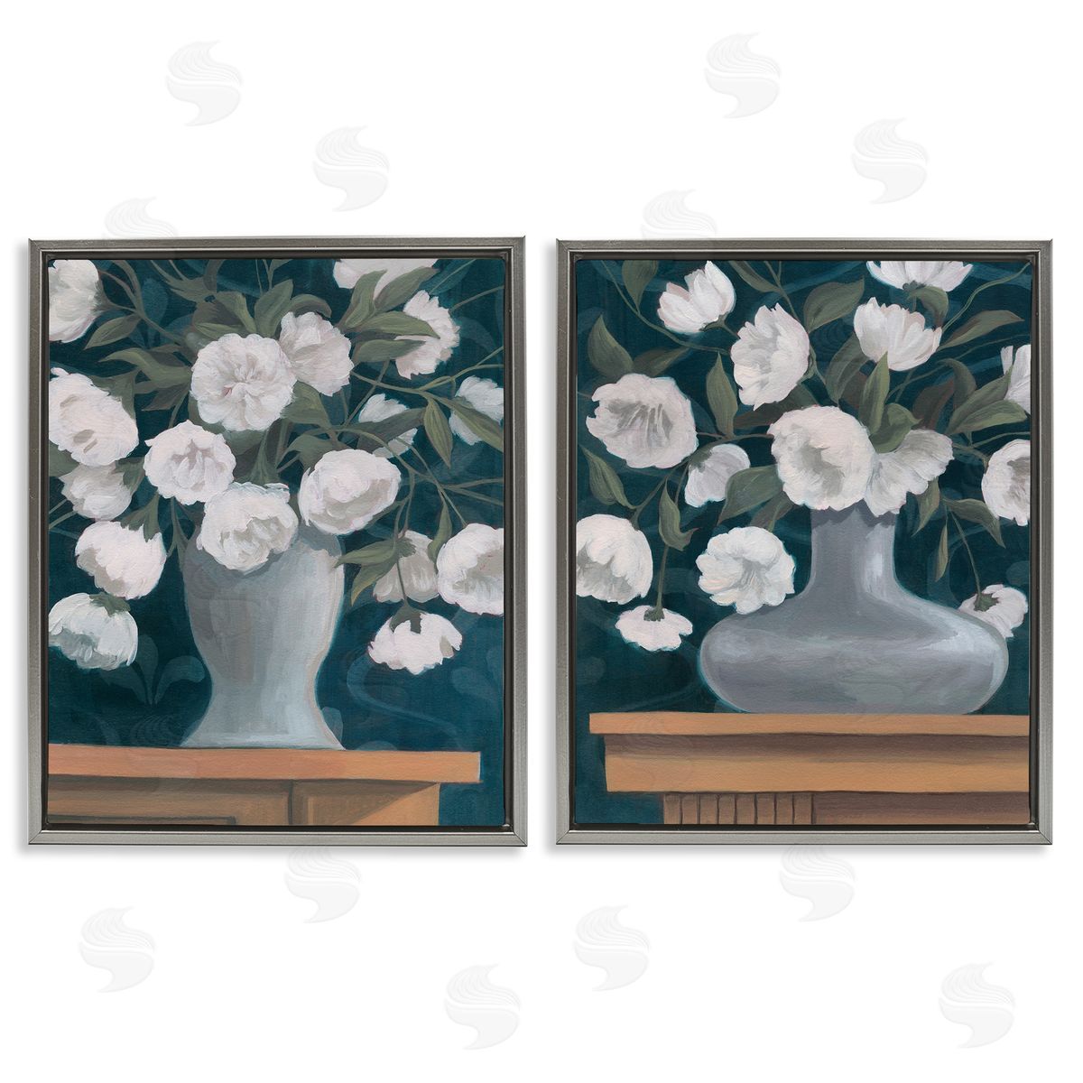 Flower Vases on Table Top Grey Floating Frame Canvas Wall Art, Home Decor by Grace Popp
