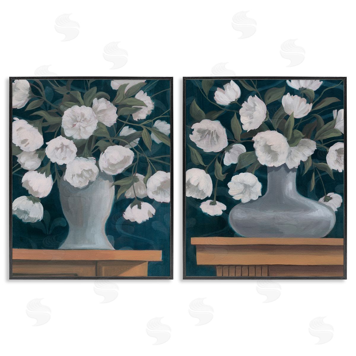 Flower Vases on Table Top Black Frame Print Wall Art, Home Decor by Grace Popp