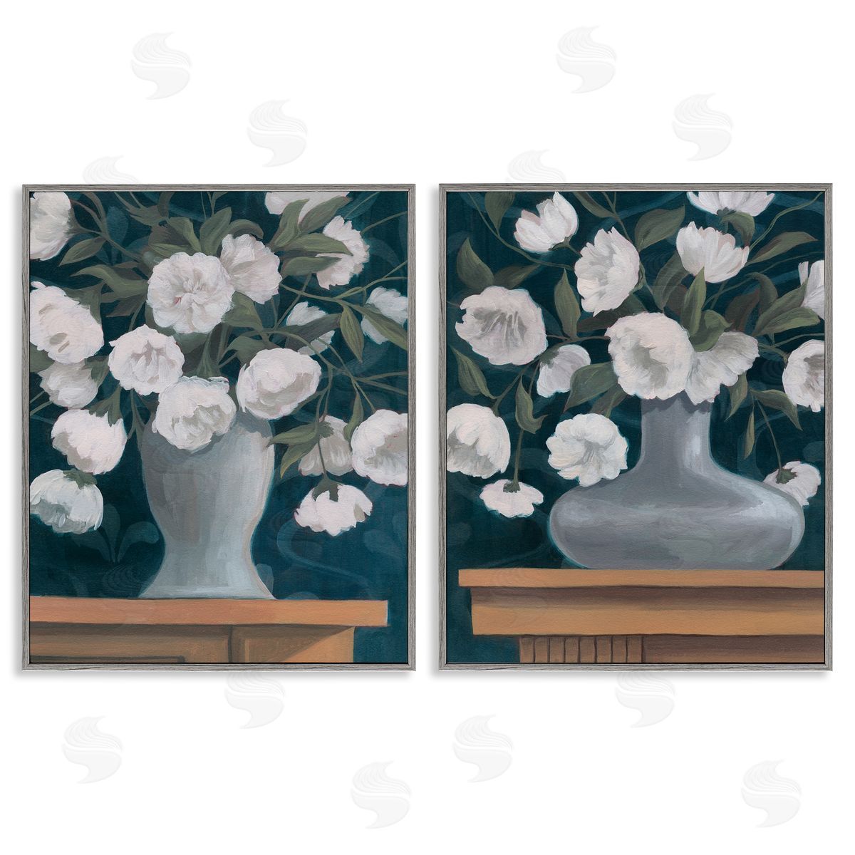 Flower Vases on Table Top Grey Frame Print Wall Art, Home Decor by Grace Popp