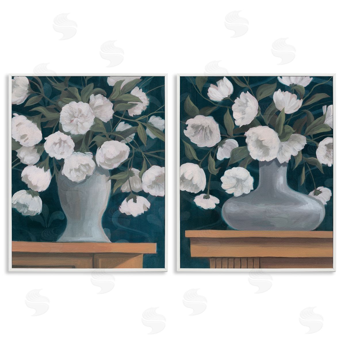 Flower Vases on Table Top White Frame Print Wall Art, Home Decor by Grace Popp