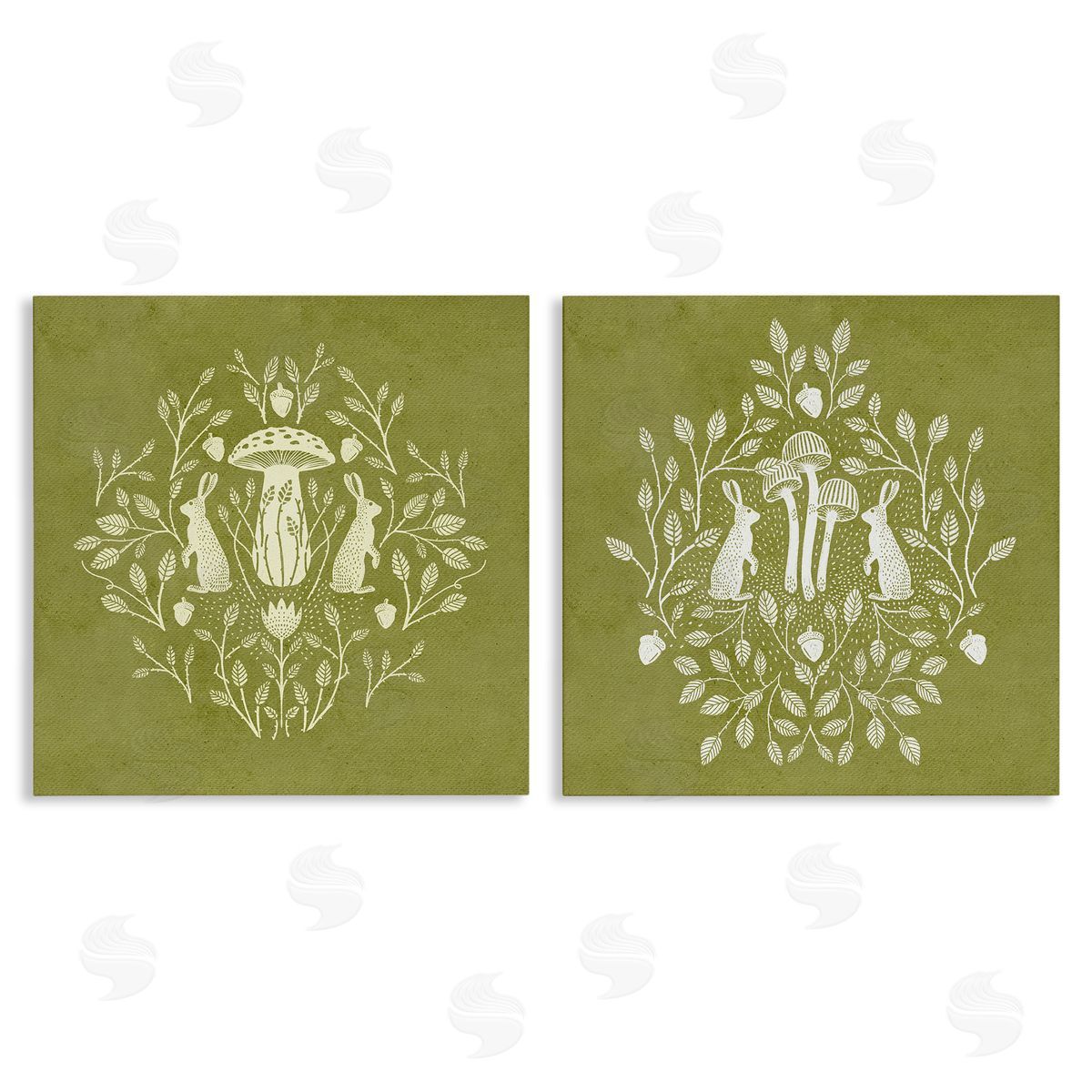 Boho Bunnies & Mushrooms Canvas Wall Art, Home Decor by Katie O'Shea