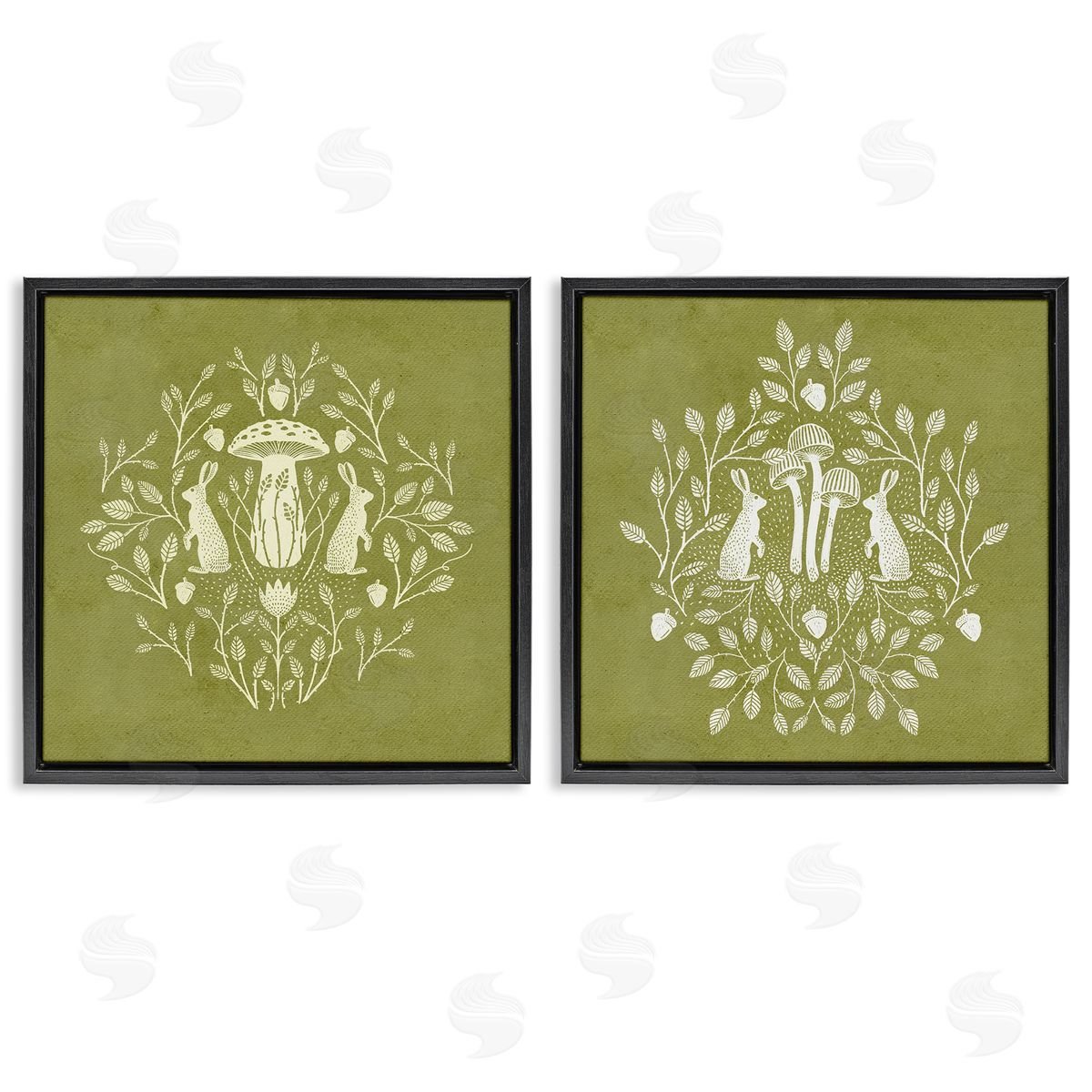 Boho Bunnies & Mushrooms Black Floating Frame Canvas Wall Art, Home Decor by Katie O'Shea