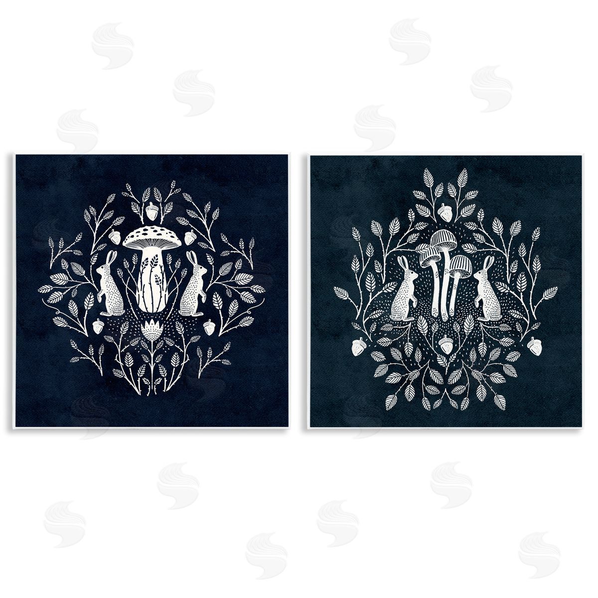 Boho Mirrored Floral Bunnies Wood Plaque Wall Art, Home Decor by Katie O'Shea