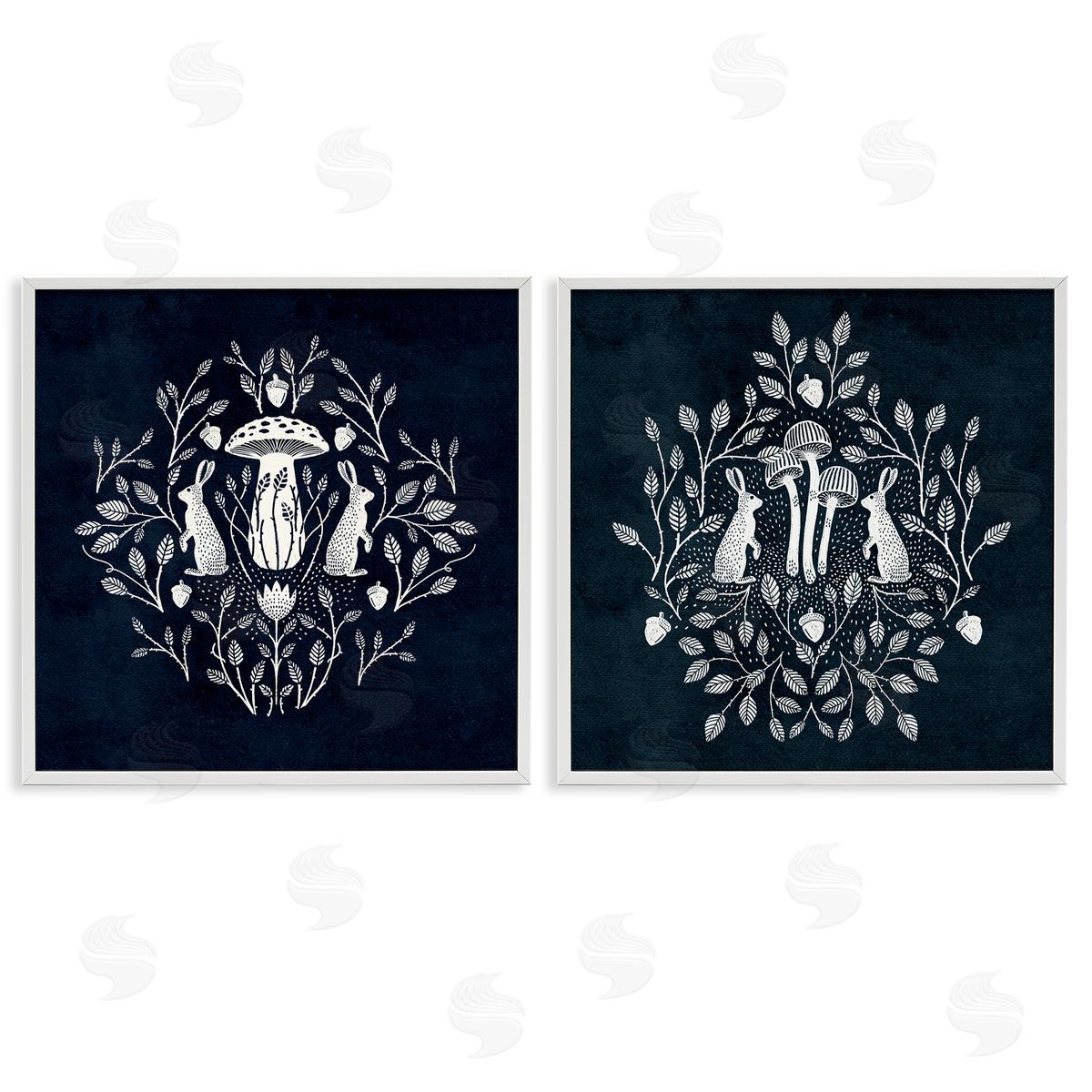Boho Mirrored Floral Bunnies White Frame Print Wall Art, Home Decor by Katie O'Shea