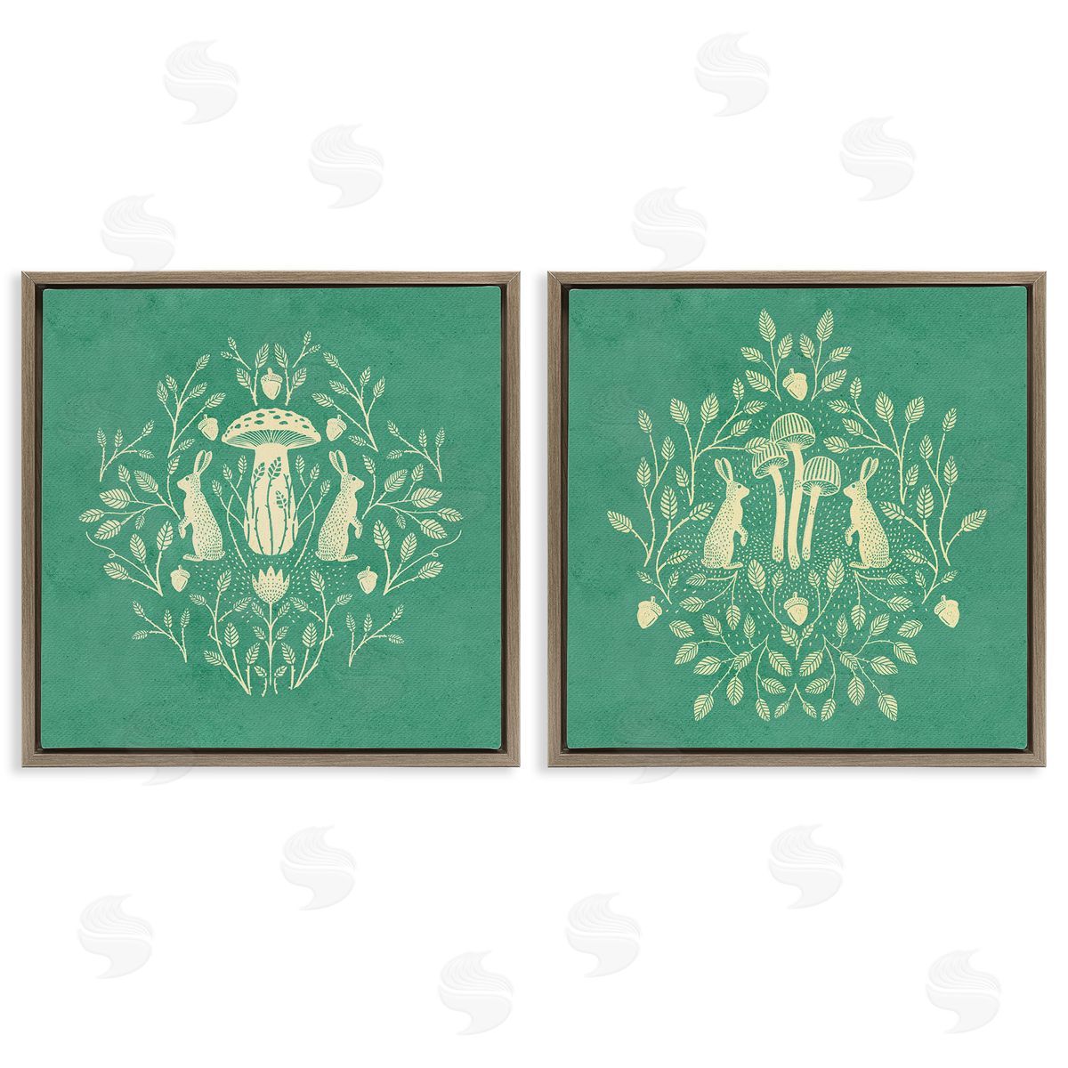 Boho Symmetrical Rabbits Brown Floating Frame Canvas Wall Art, Home Decor by Katie O'Shea