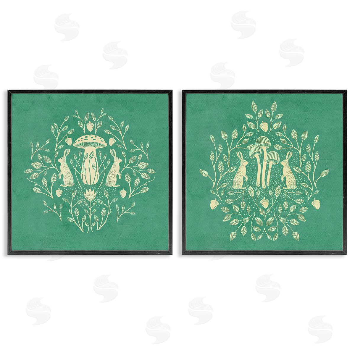 Boho Symmetrical Rabbits Black Frame Print Wall Art, Home Decor by Katie O'Shea