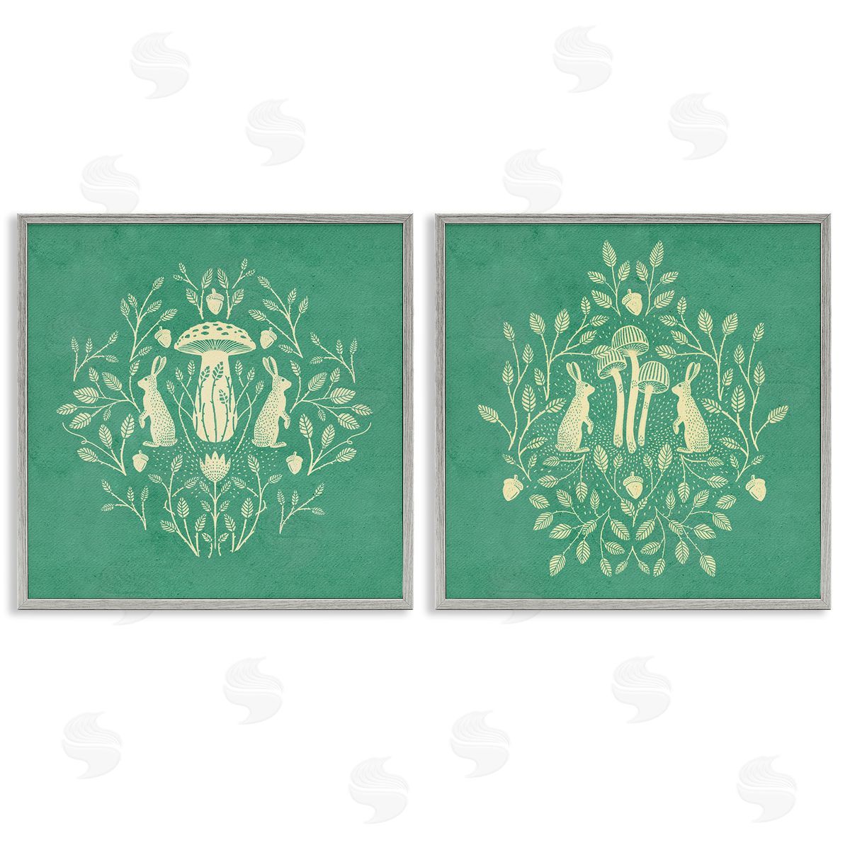 Boho Symmetrical Rabbits Grey Frame Print Wall Art, Home Decor by Katie O'Shea