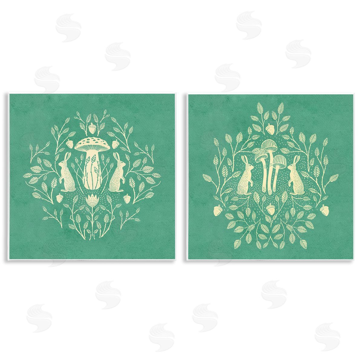 Boho Symmetrical Rabbits Wood Plaque Wall Art, Home Decor by Katie O'Shea