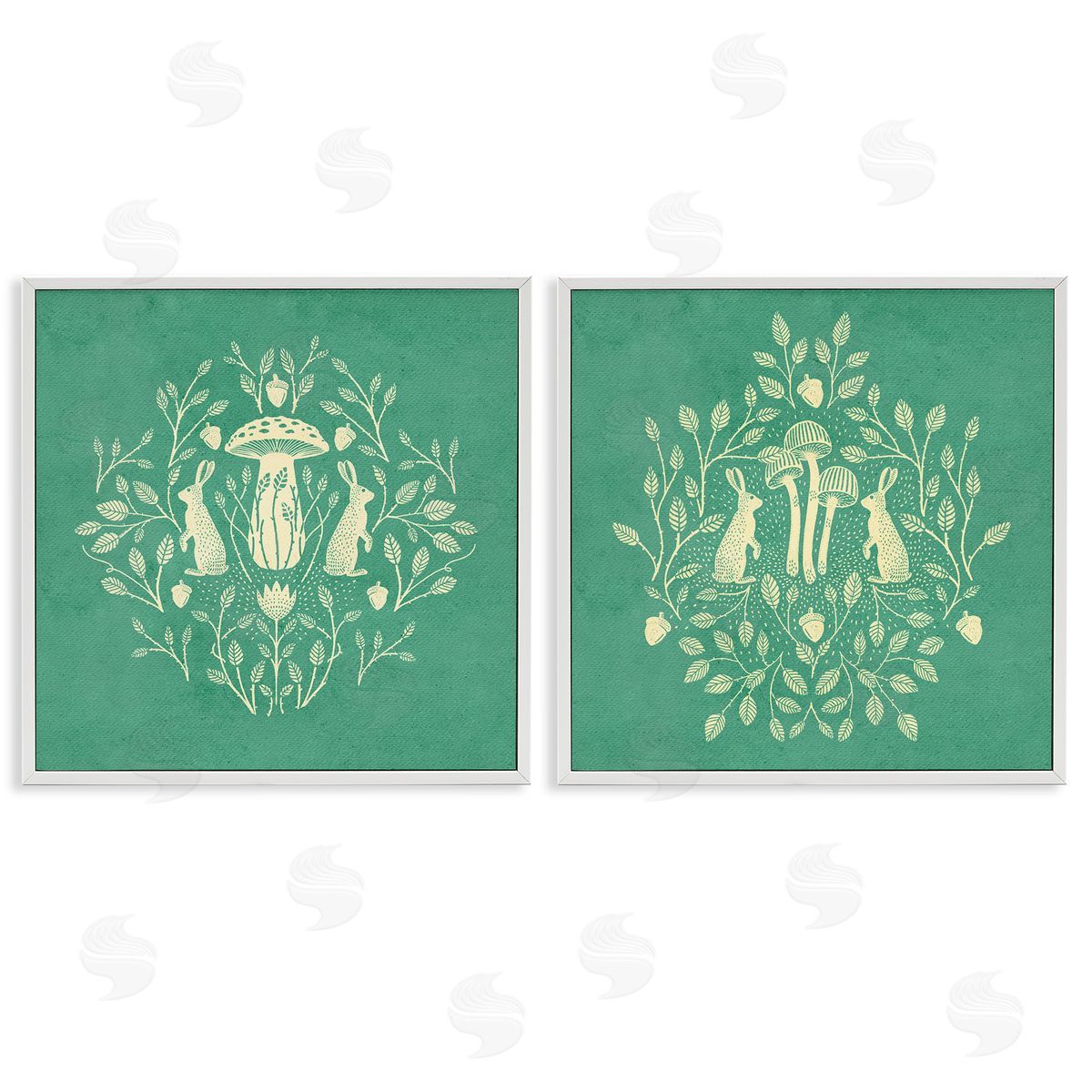 Boho Symmetrical Rabbits White Frame Print Wall Art, Home Decor by Katie O'Shea
