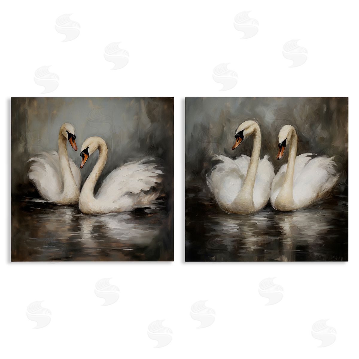 Twin Swans with Reflections Canvas Wall Art, Home Decor by Novae