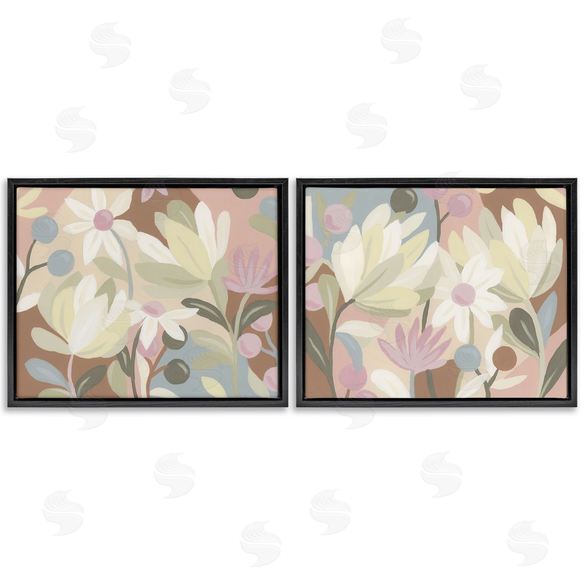 Charming Muted Foliage Black Floating Frame Canvas Wall Art, Home Decor by June Erica Vess