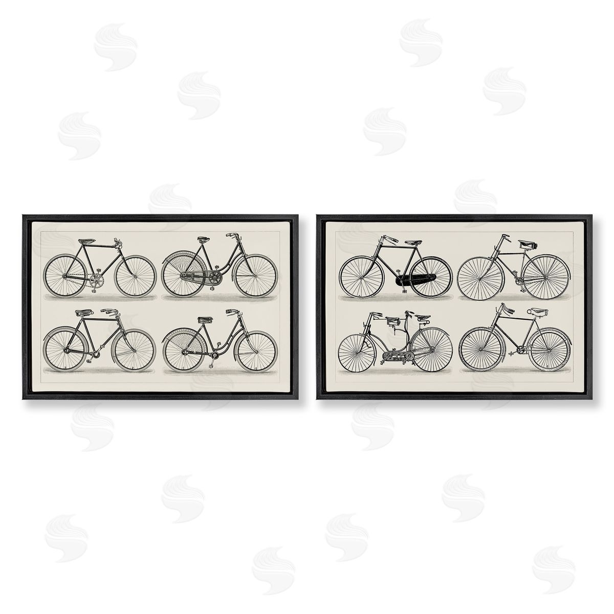 Vintage Bicycle Styles Black Floating Frame Canvas Wall Art, Home Decor by Vision Studio
