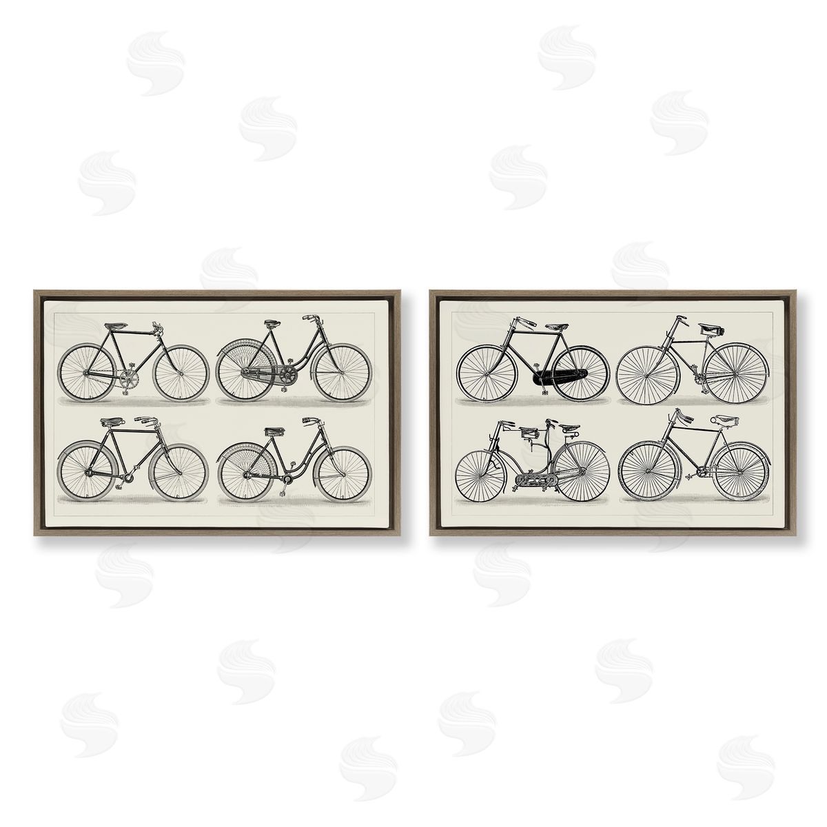 Vintage Bicycle Styles Brown Floating Frame Canvas Wall Art, Home Decor by Vision Studio