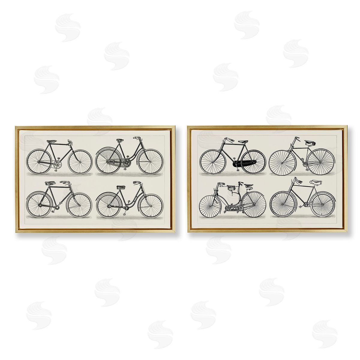 Vintage Bicycle Styles Gold Floating Frame Canvas Wall Art, Home Decor by Vision Studio