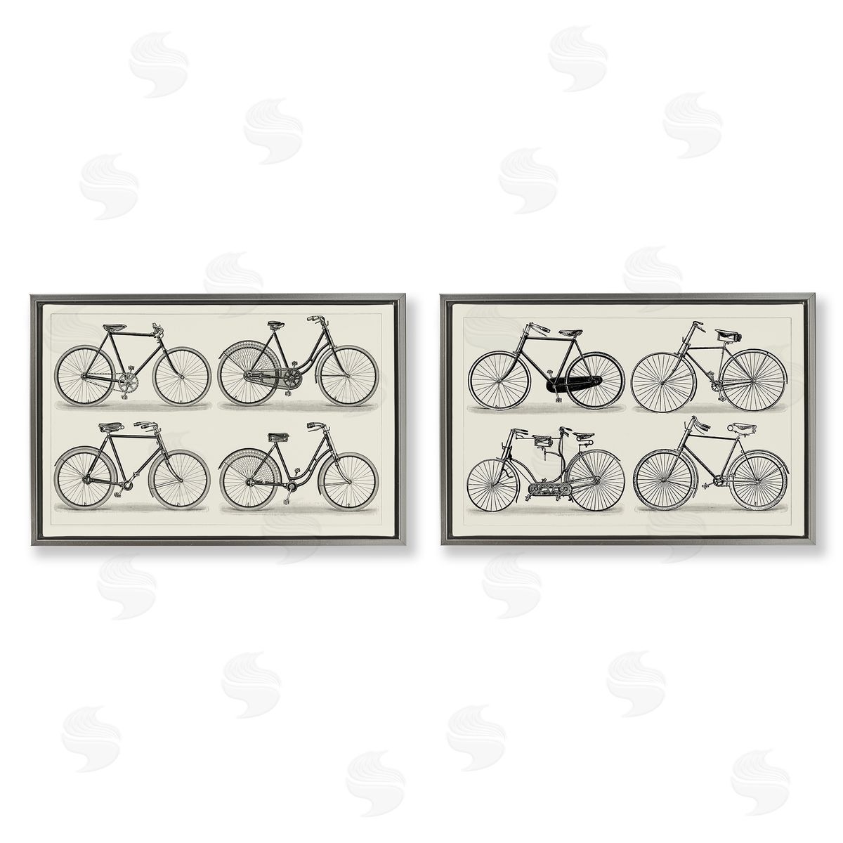 Vintage Bicycle Styles Grey Floating Frame Canvas Wall Art, Home Decor by Vision Studio