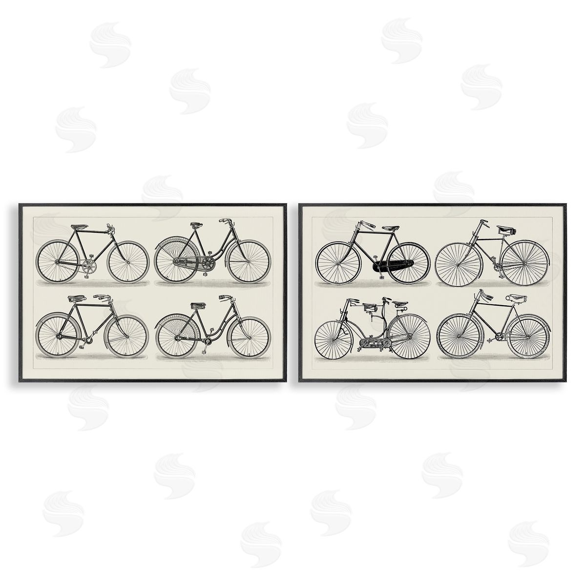 Vintage Bicycle Styles Black Frame Print Wall Art, Home Decor by Vision Studio