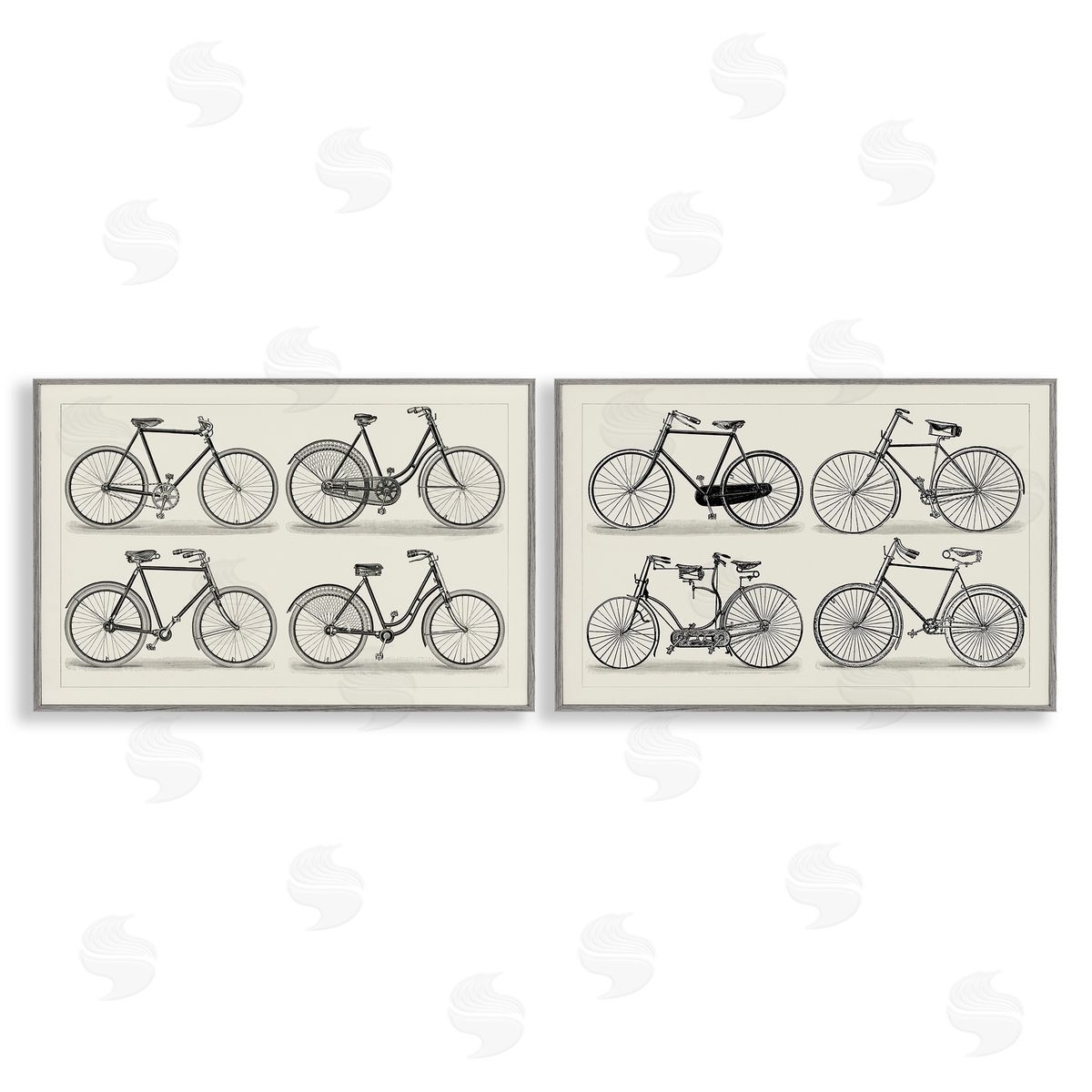 Vintage Bicycle Styles Grey Frame Print Wall Art, Home Decor by Vision Studio