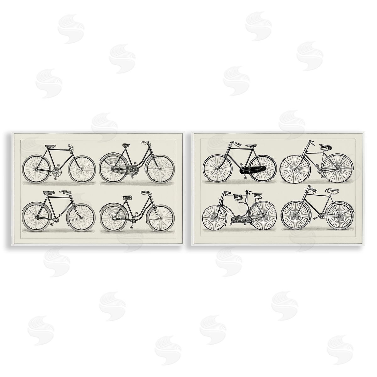 Vintage Bicycle Styles White Frame Print Wall Art, Home Decor by Vision Studio