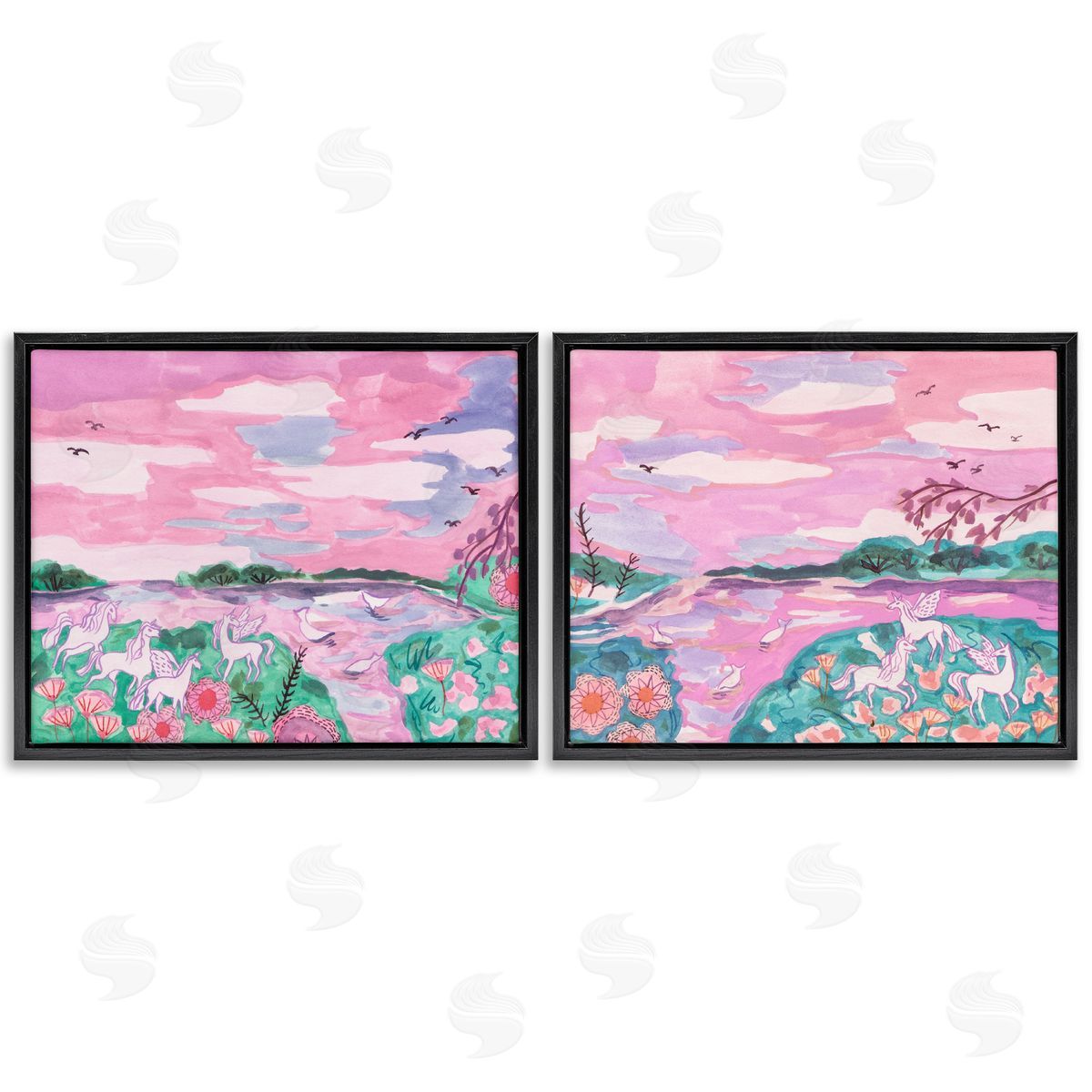 Unicorn Nature Whimsy Black Floating Frame Canvas Wall Art, Home Decor by Melissa Wang