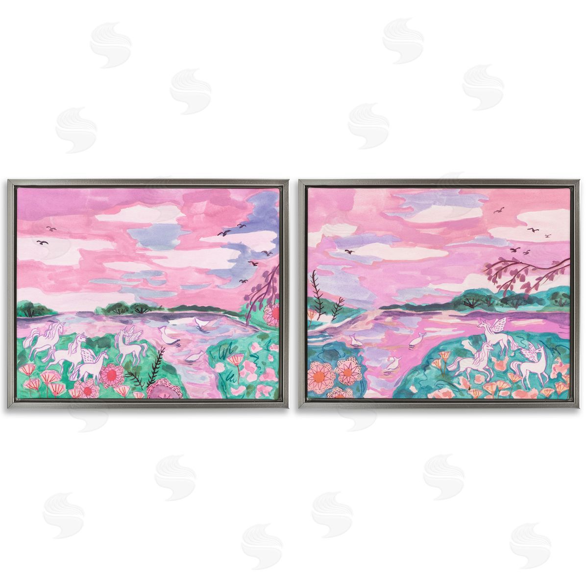Unicorn Nature Whimsy Grey Floating Frame Canvas Wall Art, Home Decor by Melissa Wang