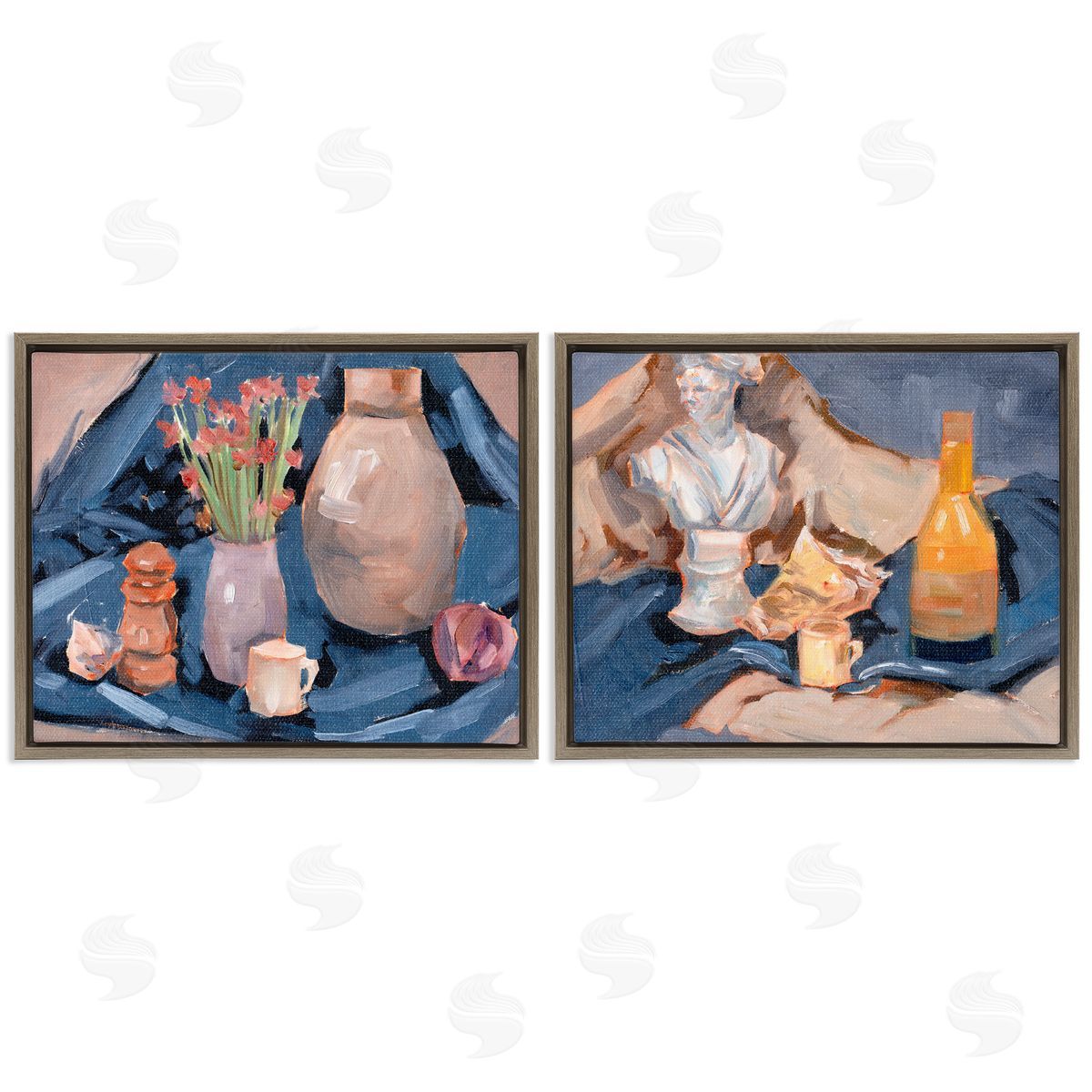 Traditional Still Life on Drapery Brown Floating Frame Canvas Wall Art, Home Decor by Melissa Wang