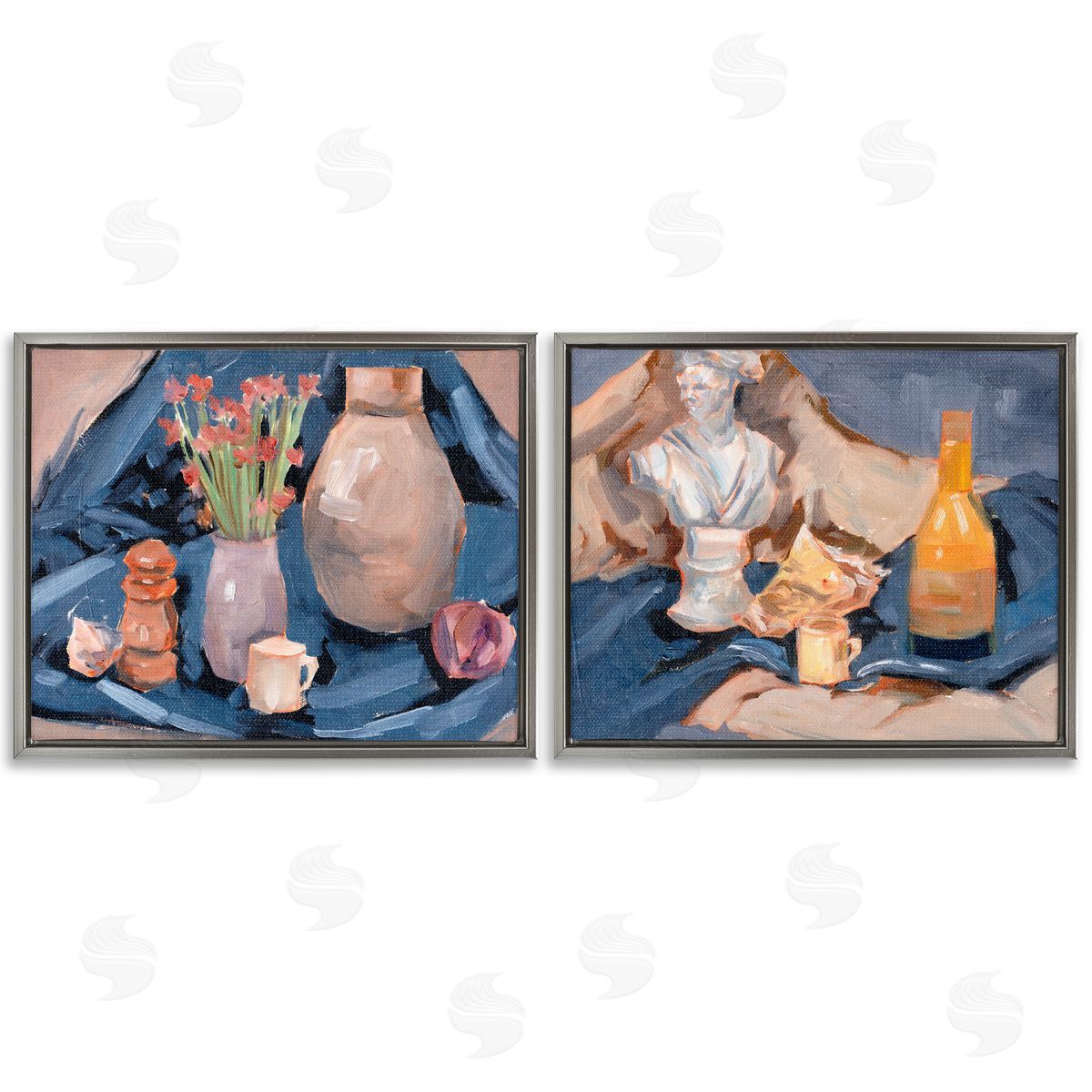 Traditional Still Life on Drapery Grey Floating Frame Canvas Wall Art, Home Decor by Melissa Wang