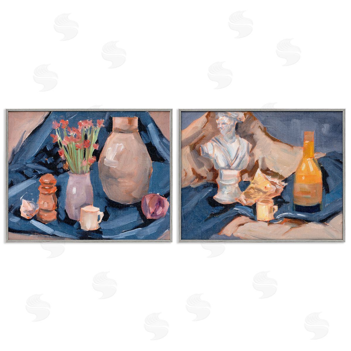 Traditional Still Life on Drapery Grey Frame Print Wall Art, Home Decor by Melissa Wang