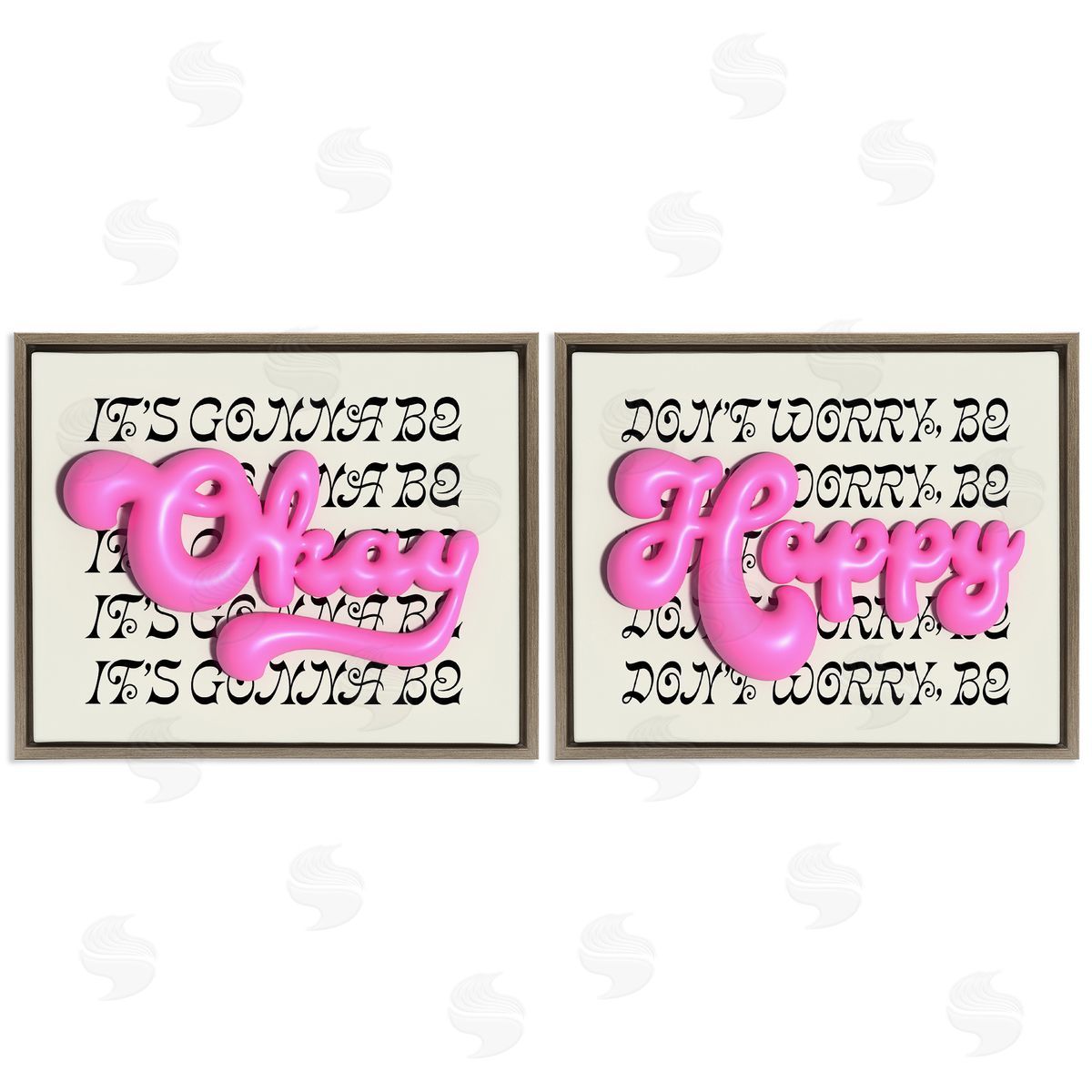 Uplifting Bubble Phrases Brown Floating Frame Canvas Wall Art, Home Decor by Victoria Barnes