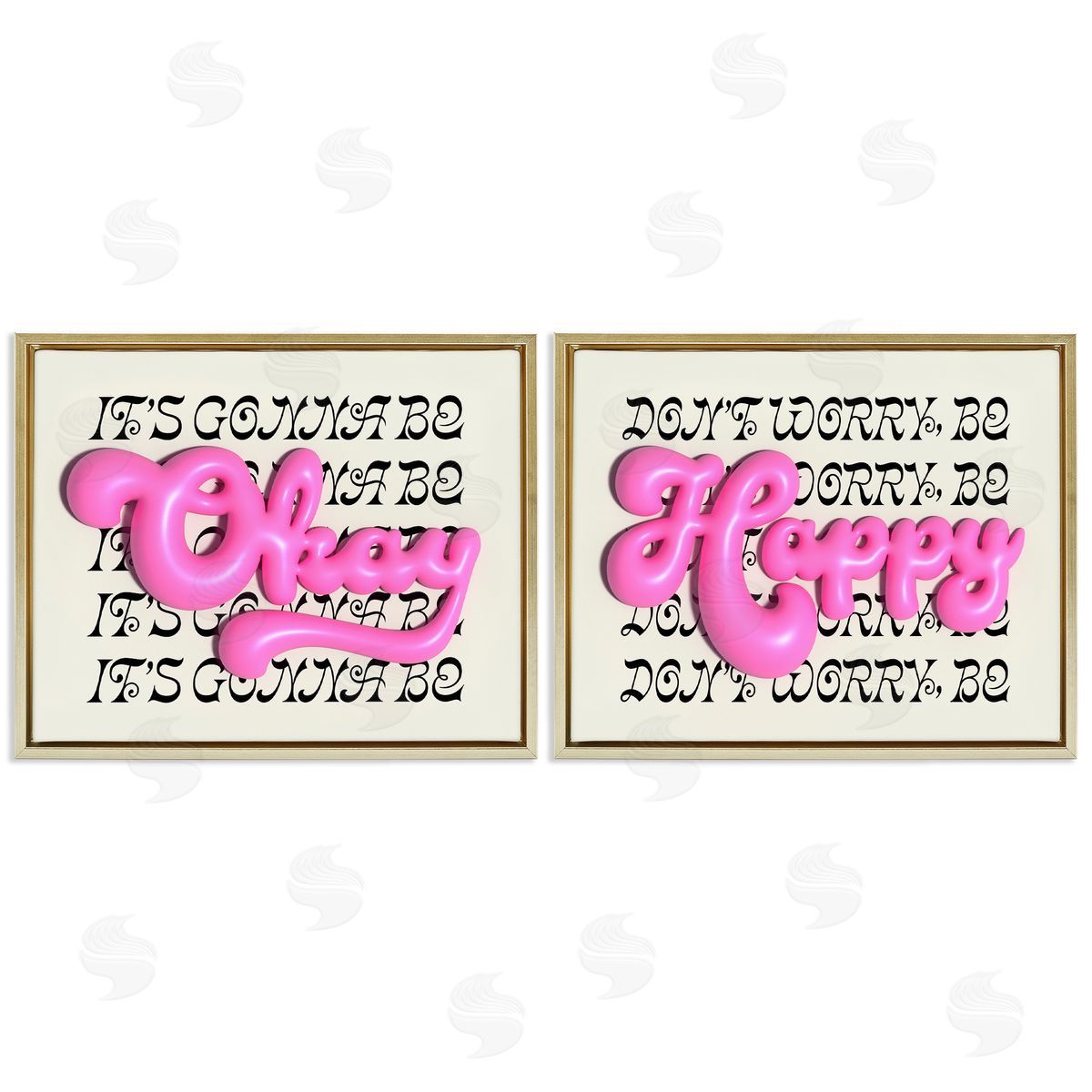 Uplifting Bubble Phrases Gold Floating Frame Canvas Wall Art, Home Decor by Victoria Barnes
