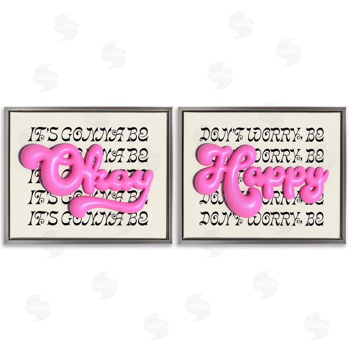Uplifting Bubble Phrases Grey Floating Frame Canvas Wall Art, Home Decor by Victoria Barnes