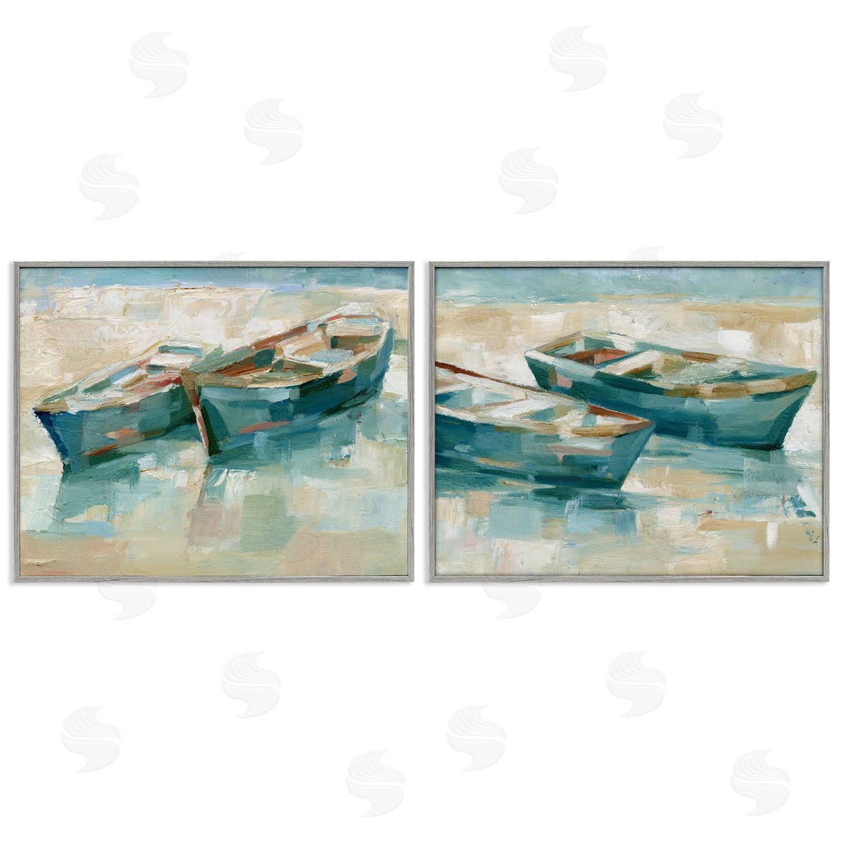 Rowboat Pairs Washed Ashore Grey Frame Print Wall Art, Home Decor by Ethan Harper