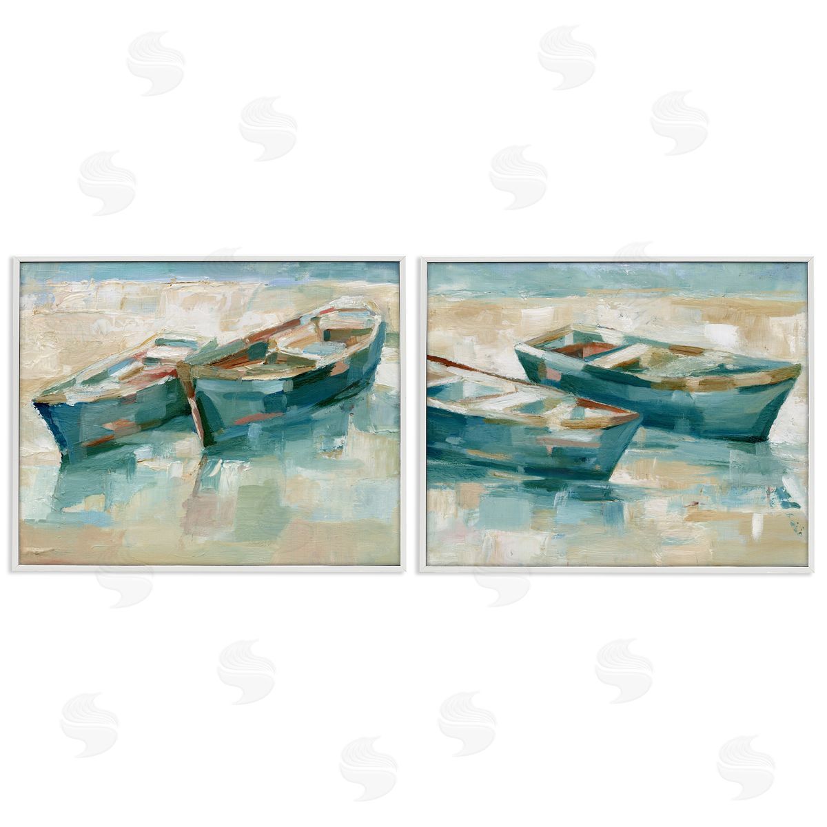Rowboat Pairs Washed Ashore White Frame Print Wall Art, Home Decor by Ethan Harper