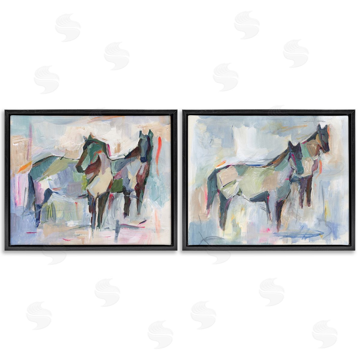 Ambiguous Horse Visages Black Floating Frame Canvas Wall Art, Home Decor by Ethan Harper