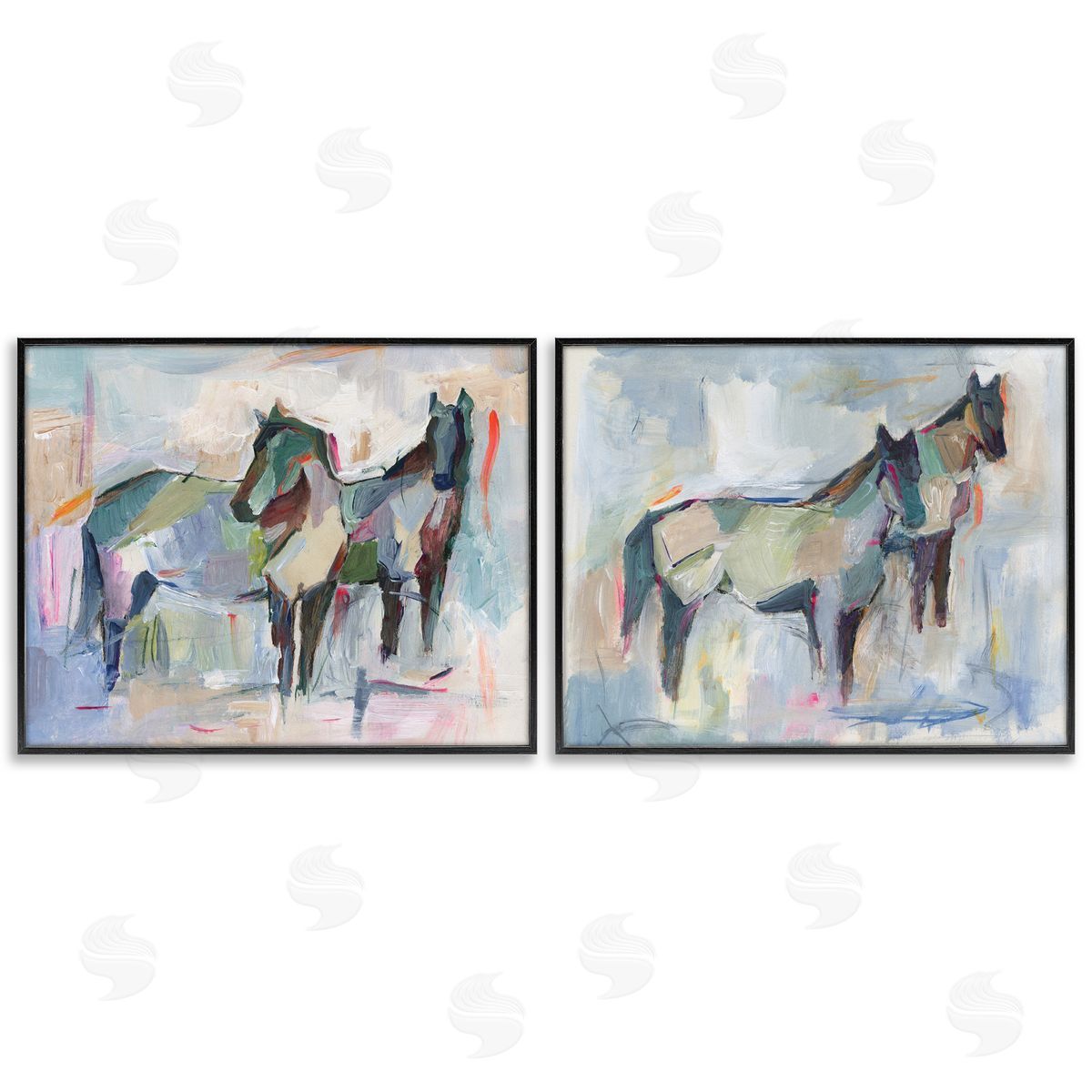 Ambiguous Horse Visages Black Frame Print Wall Art, Home Decor by Ethan Harper