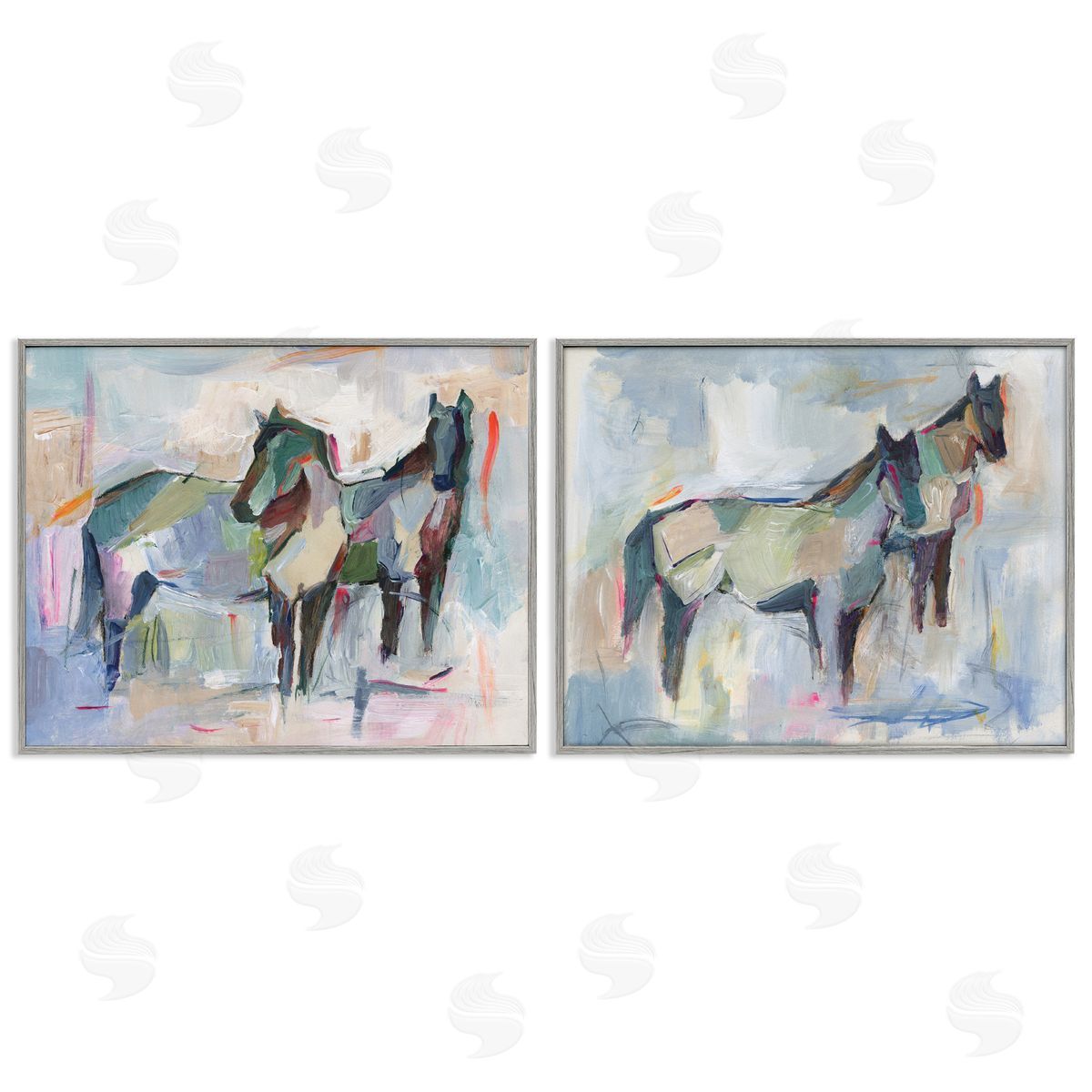 Ambiguous Horse Visages Grey Frame Print Wall Art, Home Decor by Ethan Harper