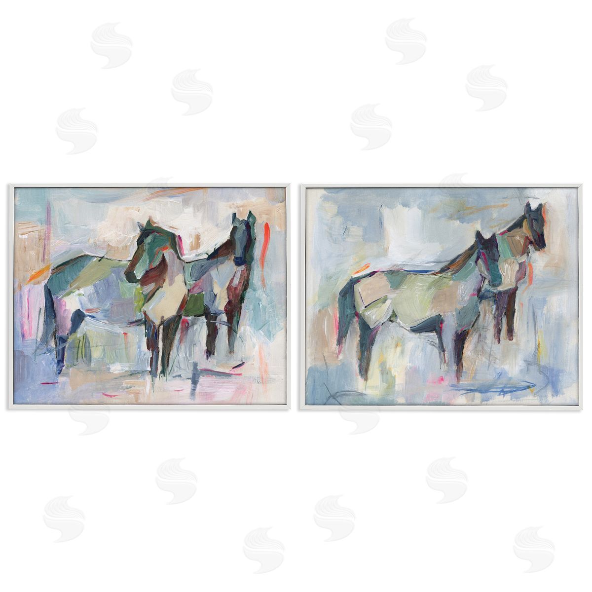 Ambiguous Horse Visages White Frame Print Wall Art, Home Decor by Ethan Harper