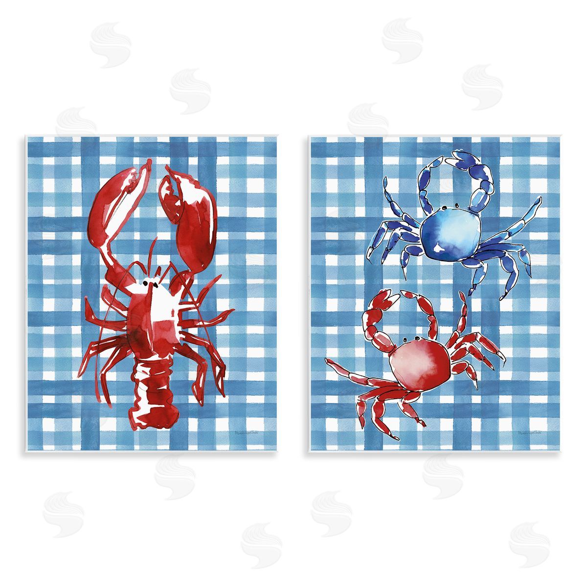 Coastal Cuisines on Plaid Wood Plaque Wall Art, Home Decor by Mercedes Lopez Charro