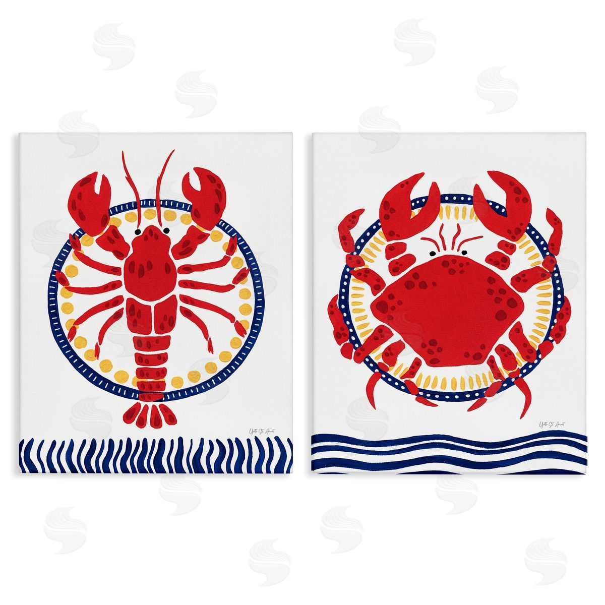 Coastal Lobster & Crab Canvas Wall Art, Home Decor by Yvette St. Amant