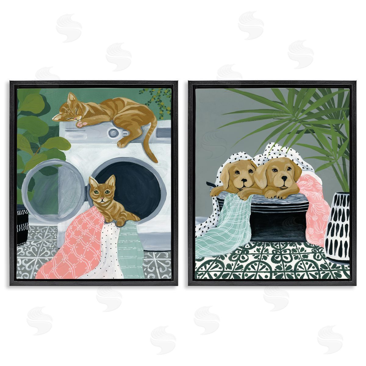 Cats & Dogs Laundry Room Black Floating Frame Canvas Wall Art, Home Decor by Yvette St. Amant