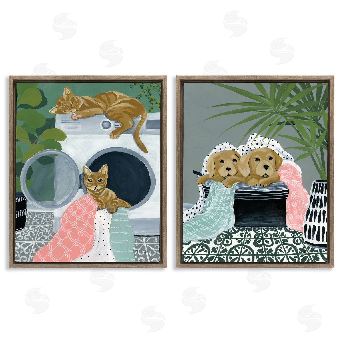 Cats & Dogs Laundry Room Brown Floating Frame Canvas Wall Art, Home Decor by Yvette St. Amant