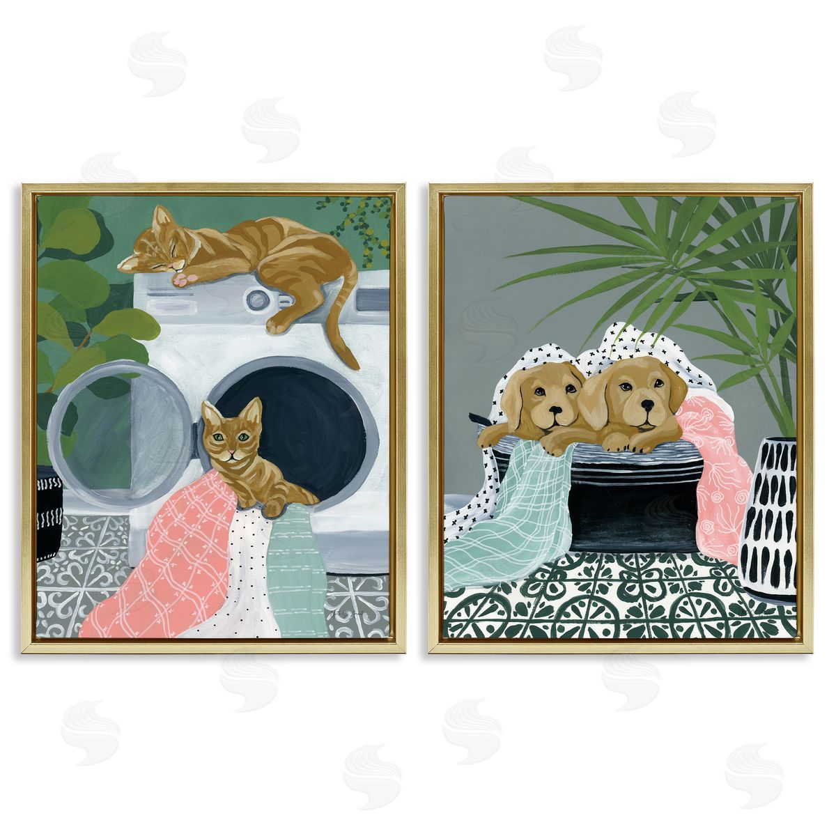 Cats & Dogs Laundry Room Gold Floating Frame Canvas Wall Art, Home Decor by Yvette St. Amant